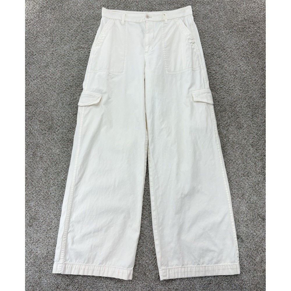 Madewell Wide Leg Utility Cargo Pant Women 28 Off-White High Rise Cotton Viscose